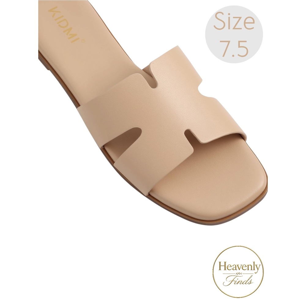 KIDMI Slide Sandals‎ Size 7.5 Tan H-Band Cutout Flat Summer Shoes NIB